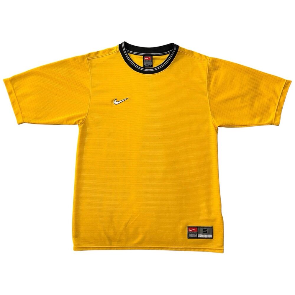 Vintage 90s Nike Team Yellow Soccer Jersey Men’s Small Striped Polyester F9-LNT